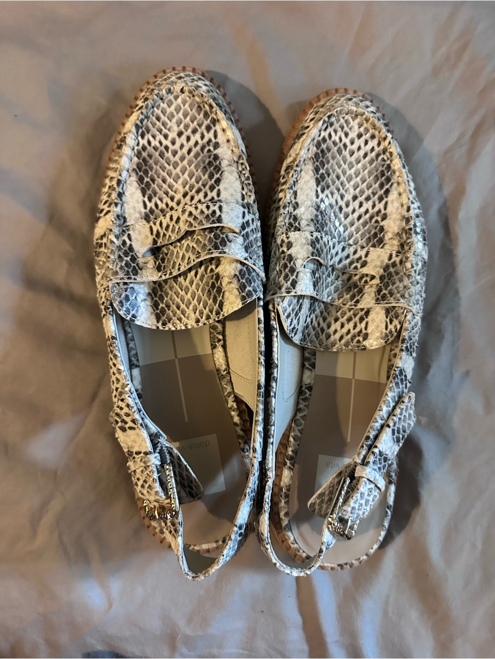 Dolce Vita Snake-Print Slingback Loafers - White and Brown Python